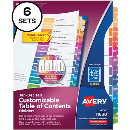 Avery Divider, Ri, Months, Mc, 6Pk AVE11830